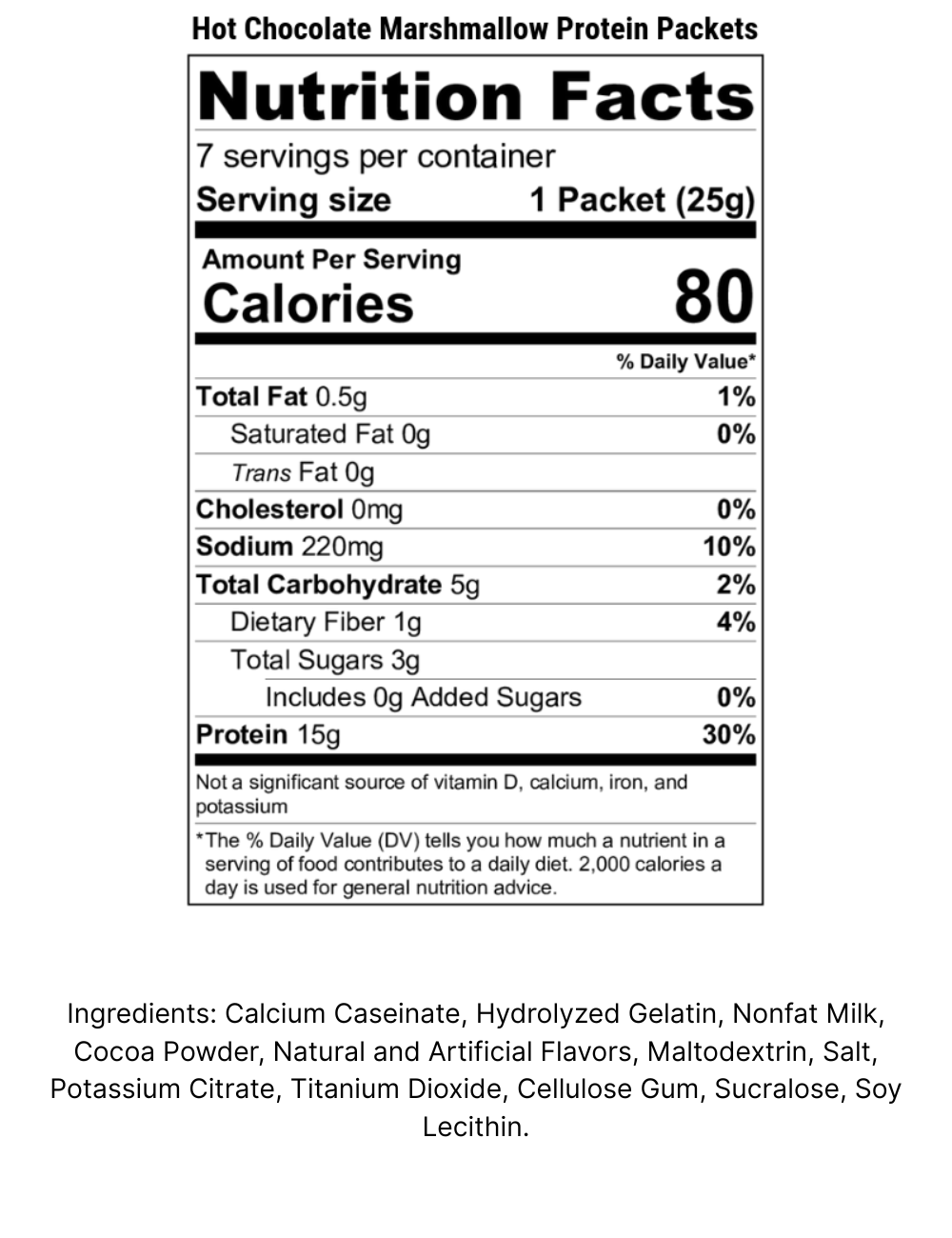 Hot Chocolate Marshmallow Protein Packet Nutrition Facts